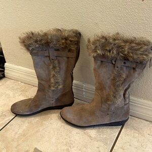 Nine West Vintage America Collection Brown suede Faux Fur boots Size 7